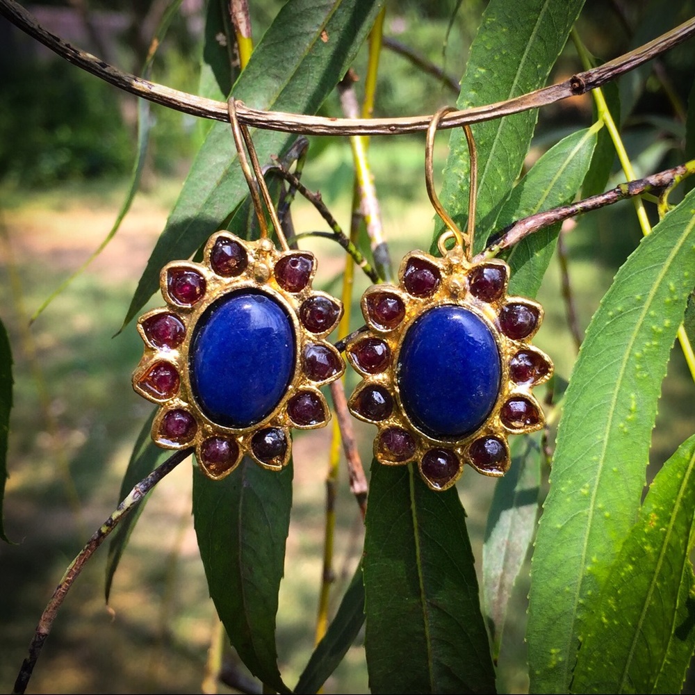Gorgeous Blue and Gold-Color Handmade Earrings